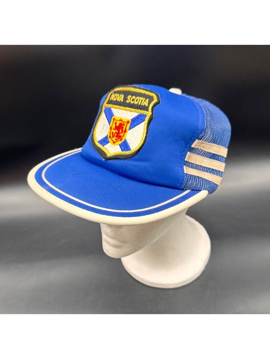 Other - Vintage Three Stripe Snapback Hat Nova Scotia Trucker Cap Embroidered Patch Blue